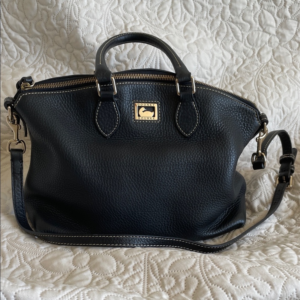Dooney & Bourke Black Pebbled Leather Satchel with Gold Hardware